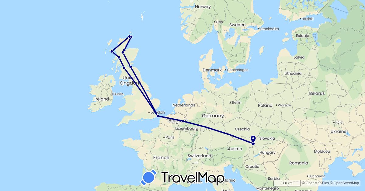 TravelMap itinerary: driving in United Kingdom, Slovakia (Europe)